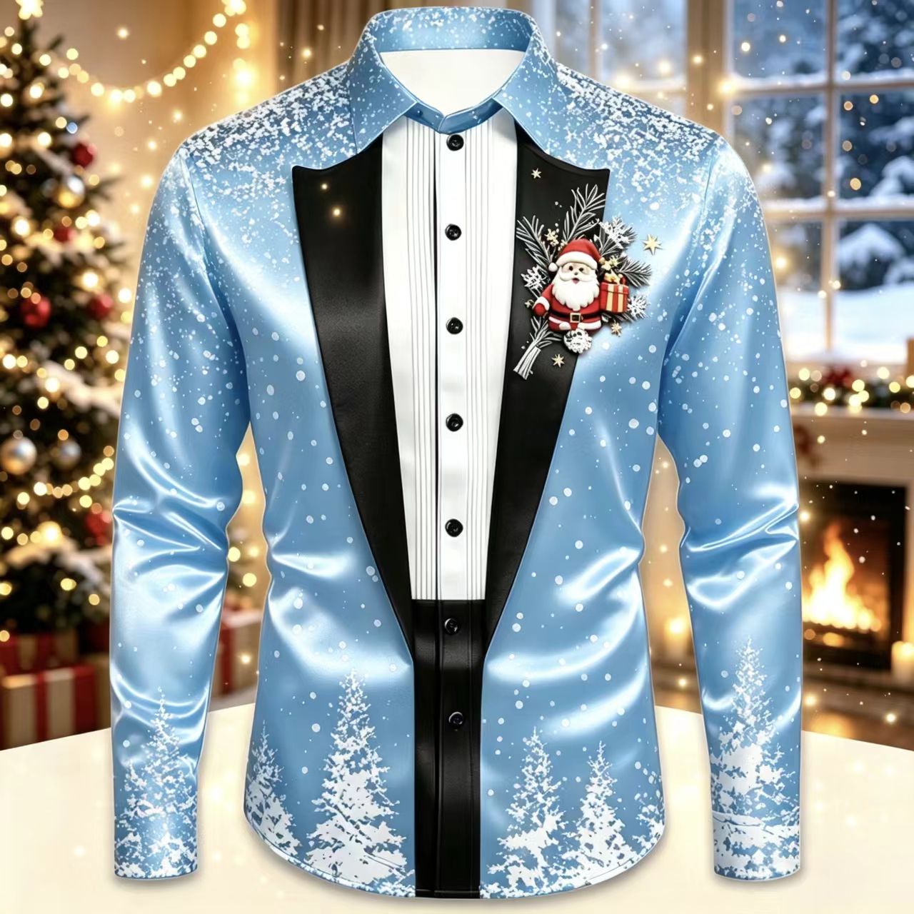Men Christmas Satin Long Sleev - Mens Satin Silk Dress Shirt 评论和价格