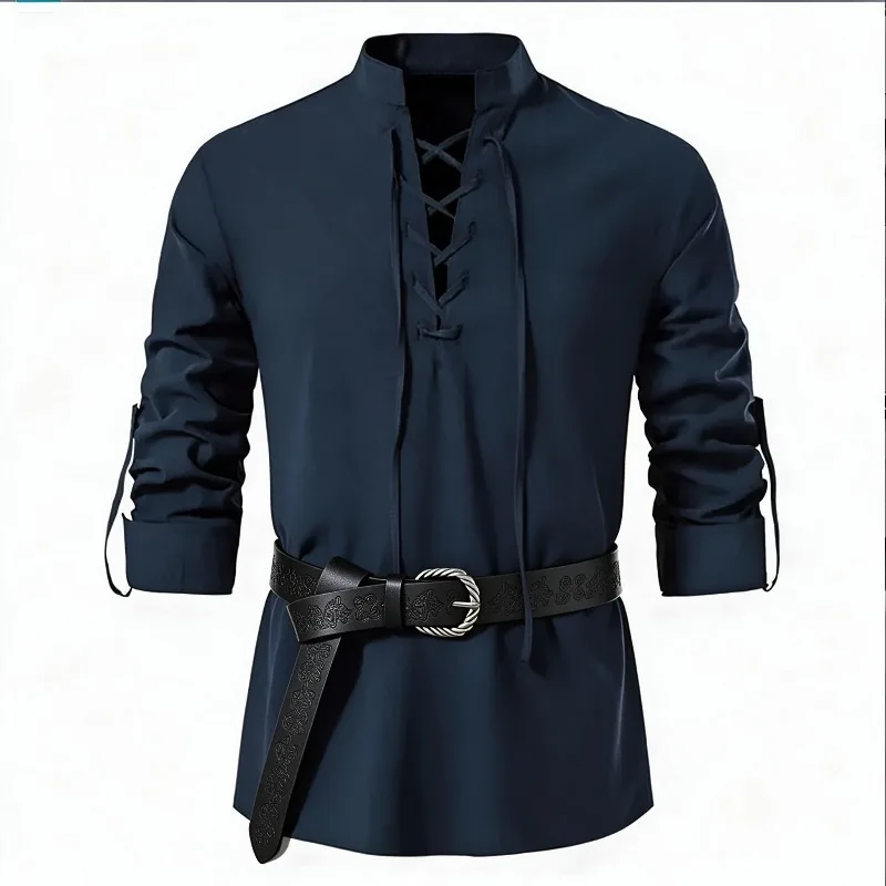 Men Medieval Viking Shirt Stan - Medieval Gothic Lace Up Pirate Shirt 评论和价格