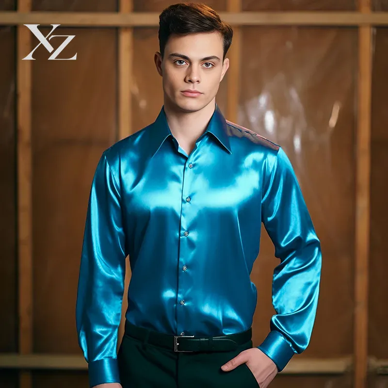 Men's Satin Silk-Like Shiny Sm - Mens Satin Silk Dress Shirt 评论和价格