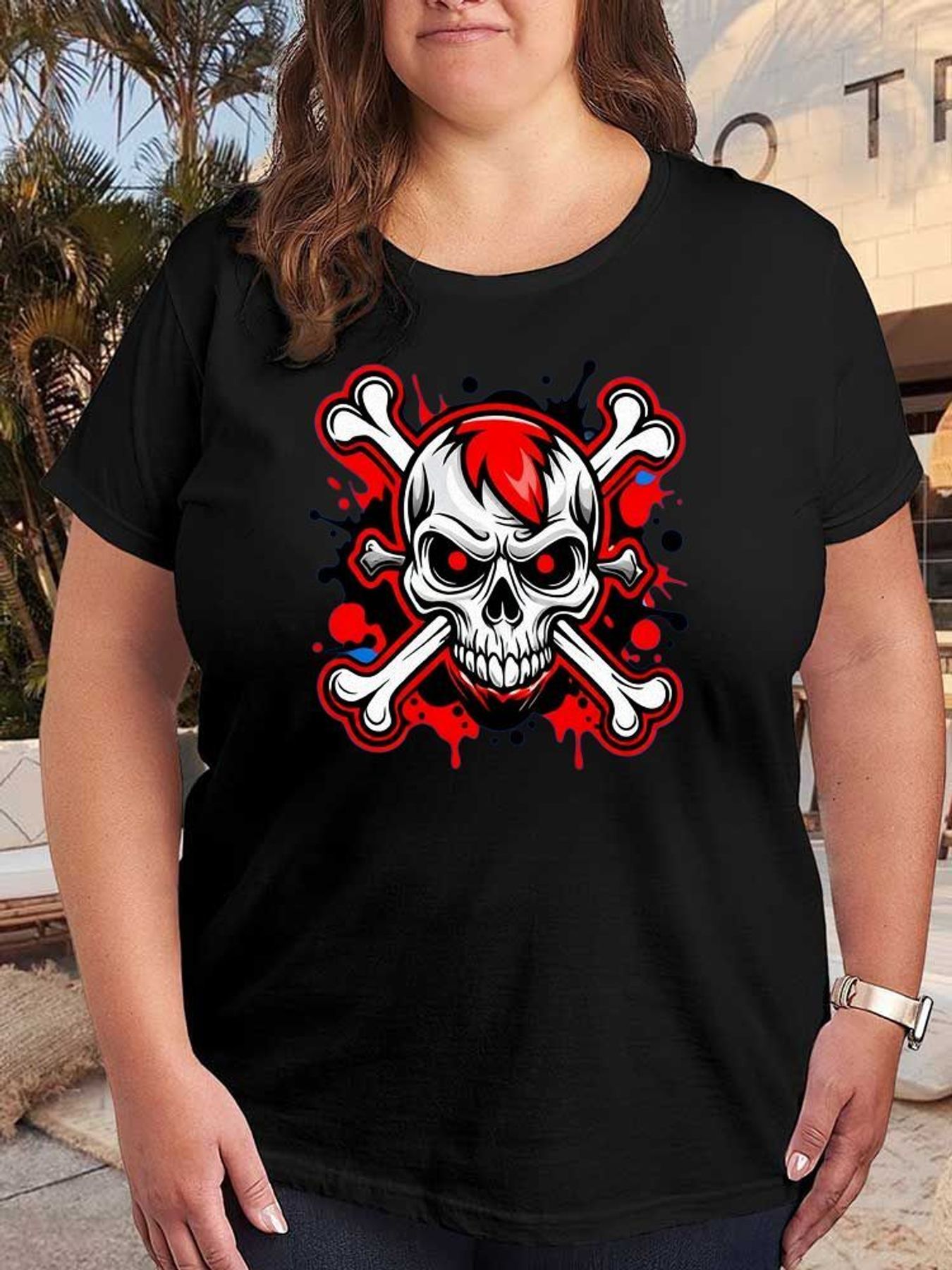Punk Skull Graphic T Shirt Wom - Shirts 评论和价格