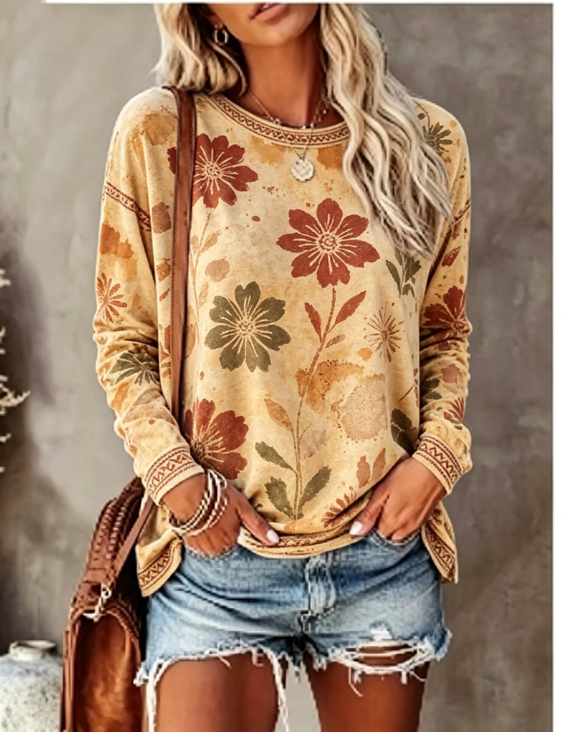 Women Crew Neck Long Sleeve T‑ - T-Shirts 评论和价格
